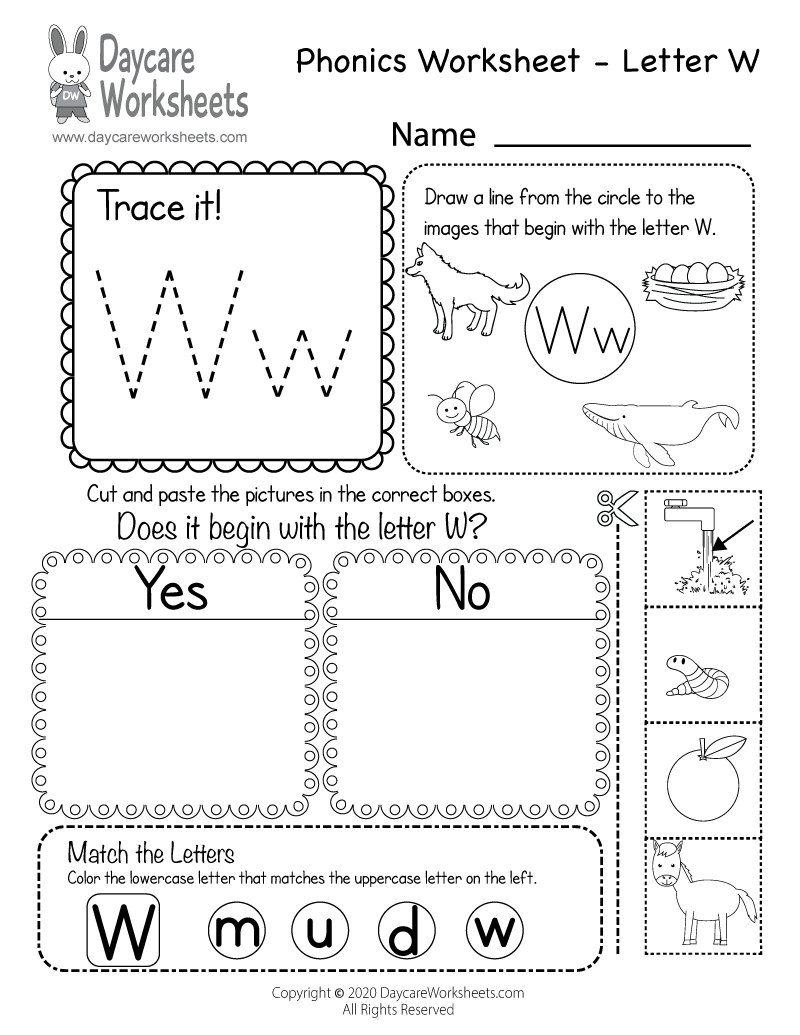 Free Printable Letter W Beginning Sounds Phonics Worksheet For regarding Letter W Free Printable Worksheets