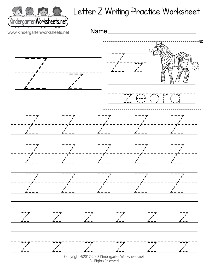 Free Printable Letter Z Writing Practice Worksheet throughout Free Printable Letter Z Worksheets For Kindergarten