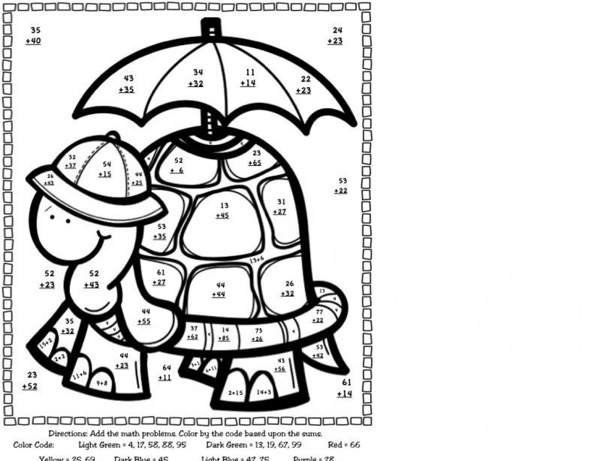 Free Printable Math Coloring Pages - Addition, Subtraction intended for 2 Digit Addition Free Printable Coloring Worksheets