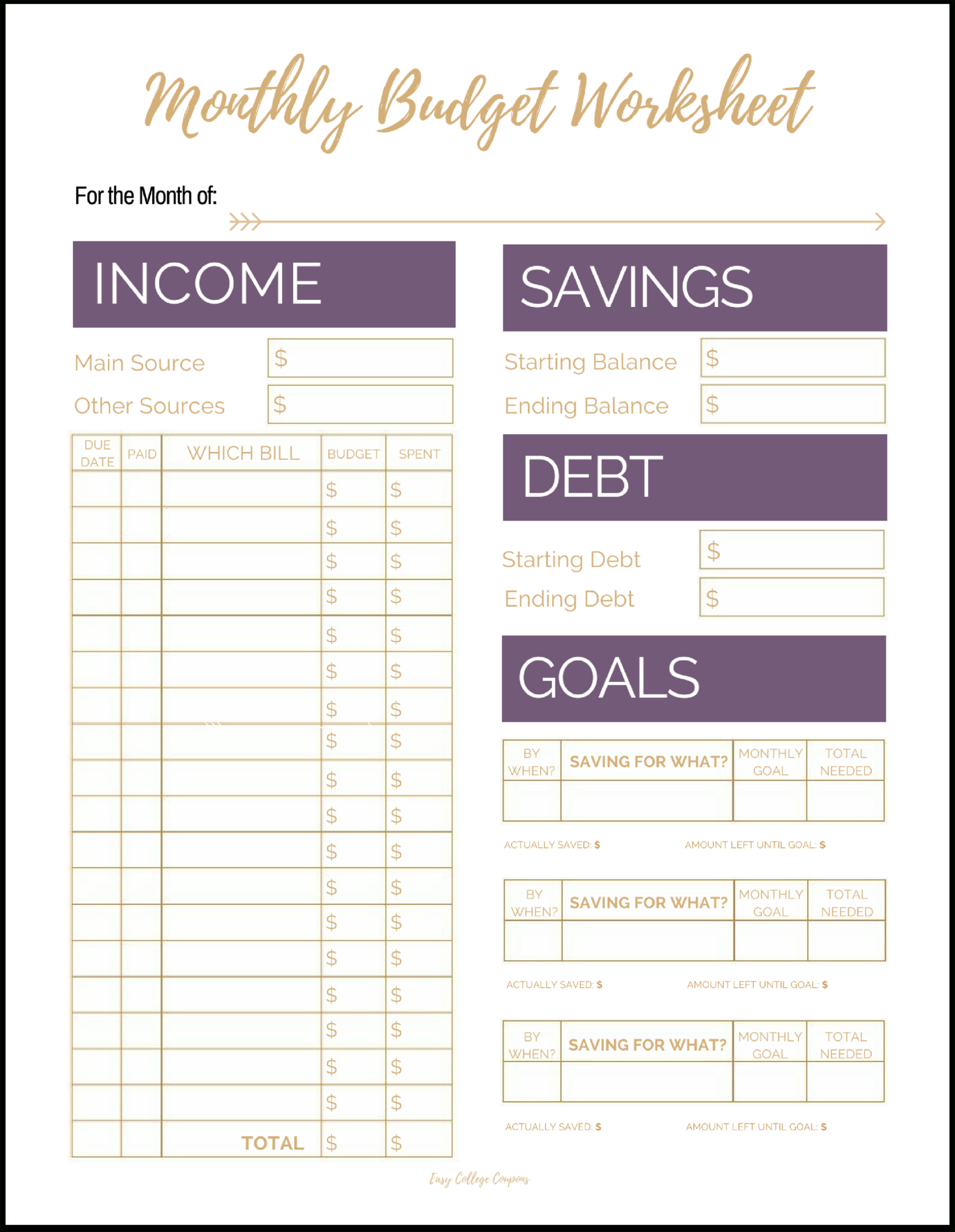 Free Printable Monthly Budget Template inside Free Printable Beginner Simple Budget Worksheets