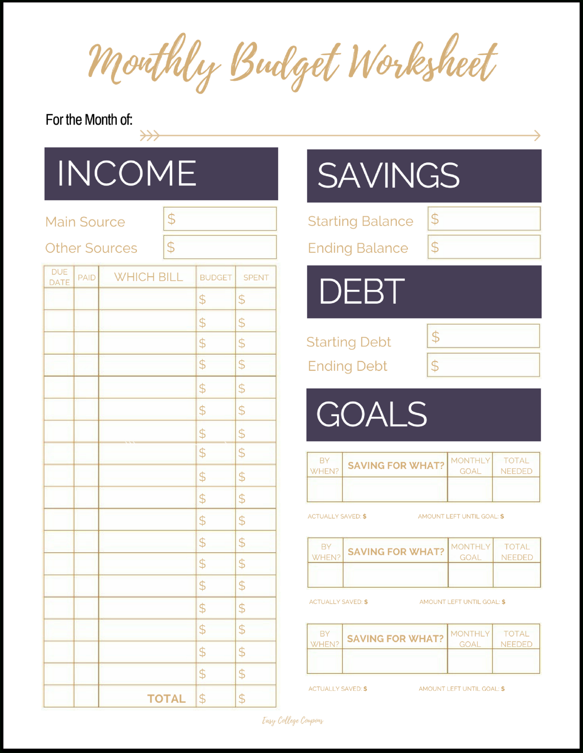 Free Printable Monthly Budget Template with Budget Worksheets Free Printable