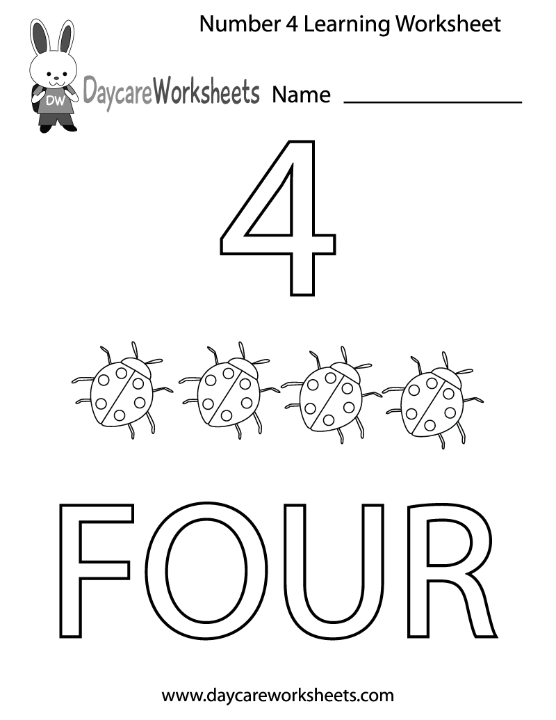 Free Printable Number Four Learning Worksheet For Preschool for Free Printable Number 4 Worksheets