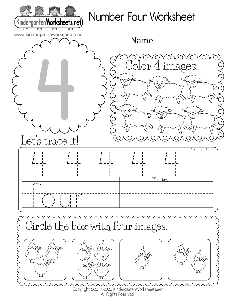 Free Printable Number Four Worksheet within Free Printable Number 4 Worksheets