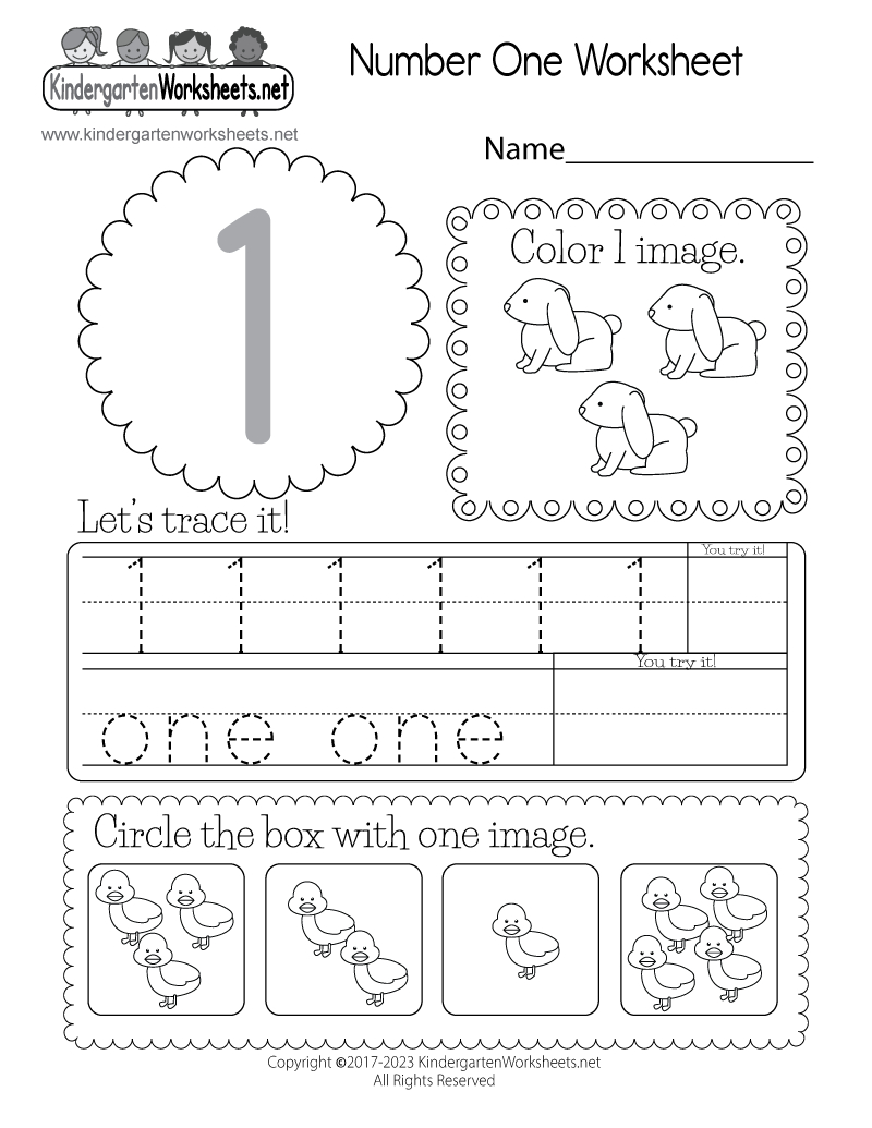 Free Printable Number One Worksheet intended for Free Printable Number Worksheets For Kindergarten