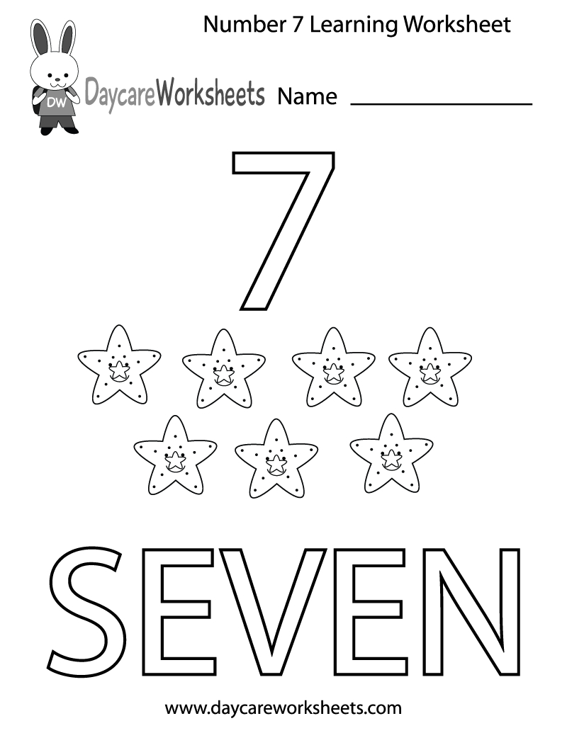 Free Printable Number Seven Learning Worksheet For Preschool regarding Free Printable Number 7 Worksheets For Preschool