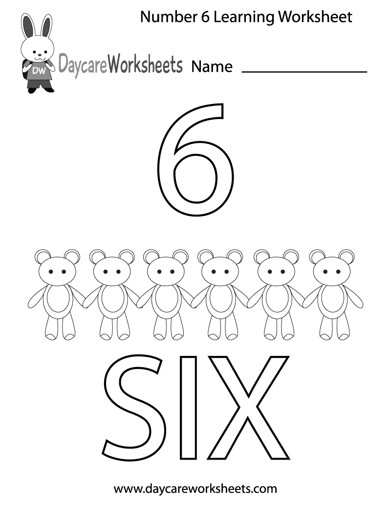 Free Printable Number Six Learning Worksheet For Preschool for Number 6 Worksheets Free Printable