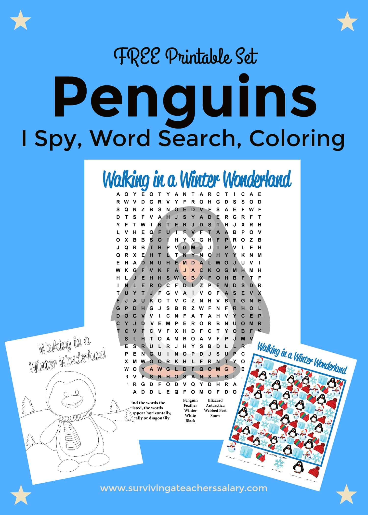 Free Printable Penguins Worksheets: Coloring Sheet, Word Search, I Spy within Free Printable Penguin Worksheets