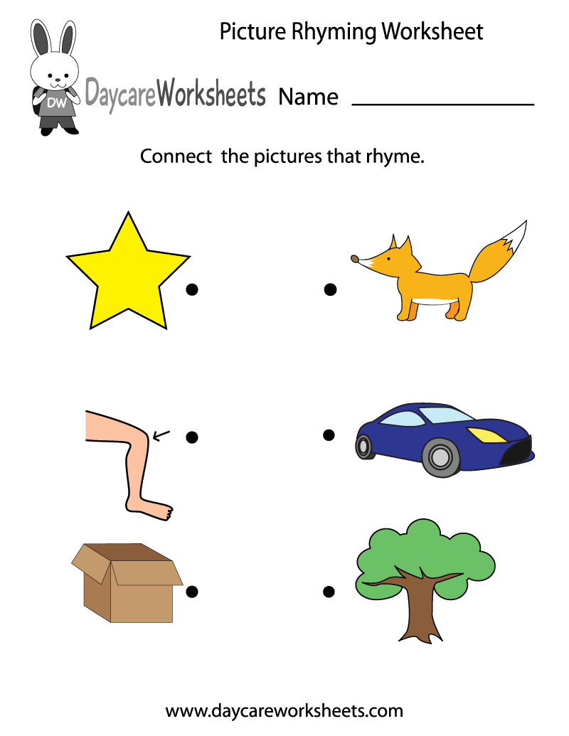 Free Printable Picture Rhyming Worksheet For Preschool intended for Rhyming Worksheets Free Printable