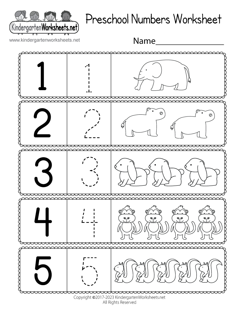 Free Printable Preschool Numbers Worksheet in Free Printable For Kindergarten Worksheets