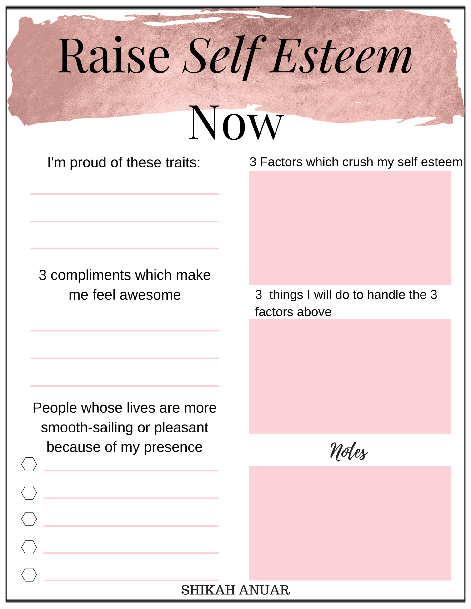 Free Printable) Raise Your Self-Esteem Now — Shikah Anuar for Free Printable Self Esteem Worksheets