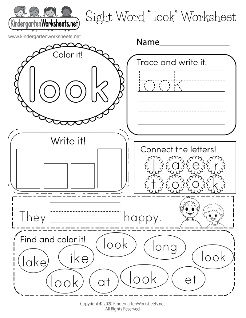 Free Printable Sight Word “Look” Worksheet regarding Sight Word Worksheets Free Printable