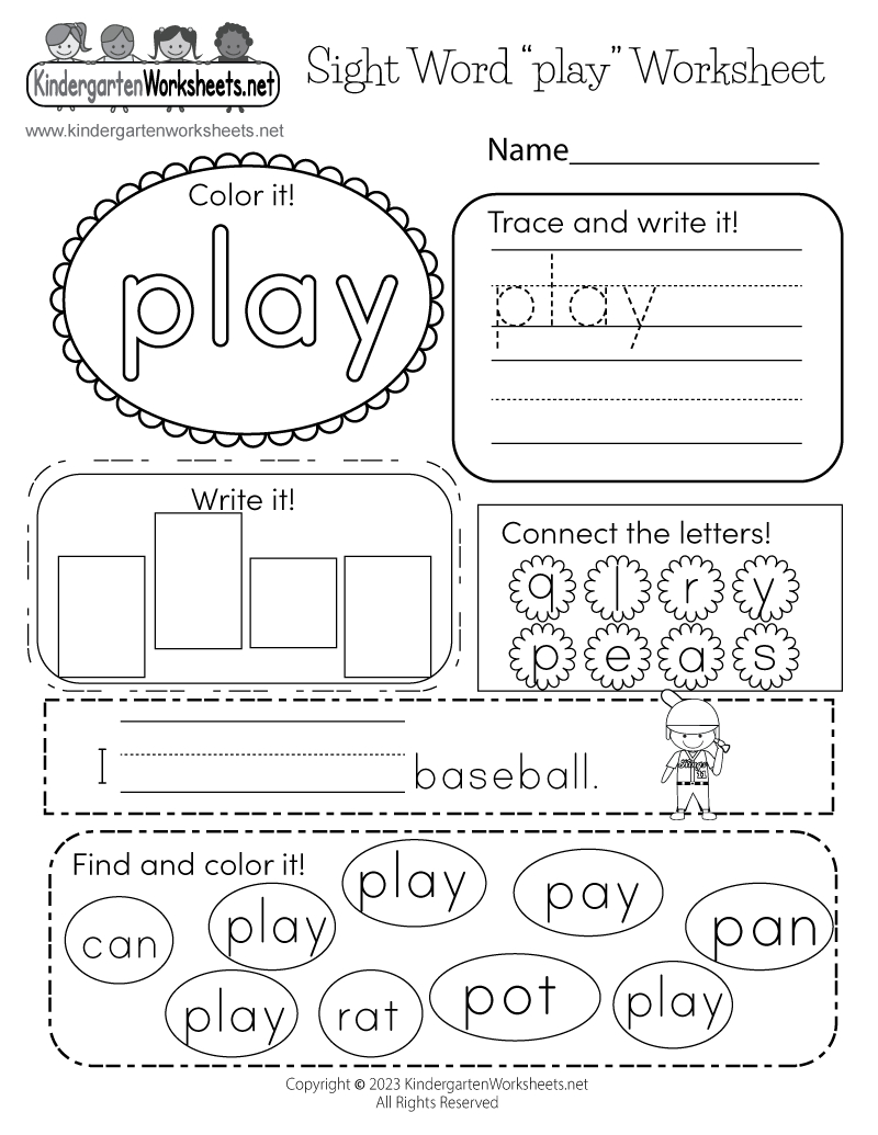 Free Printable Sight Word “Play” Worksheet inside Sight Word Free Printable Worksheets