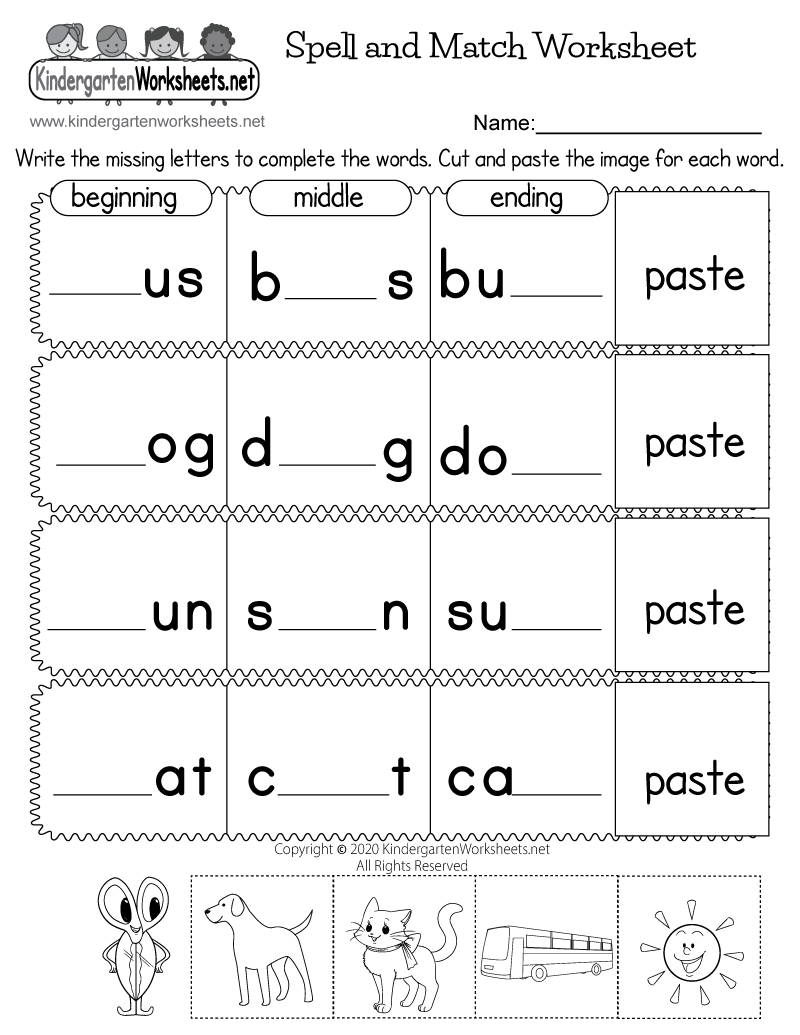 Free Printable Spell And Match Worksheet in Free Printable Spelling Worksheets