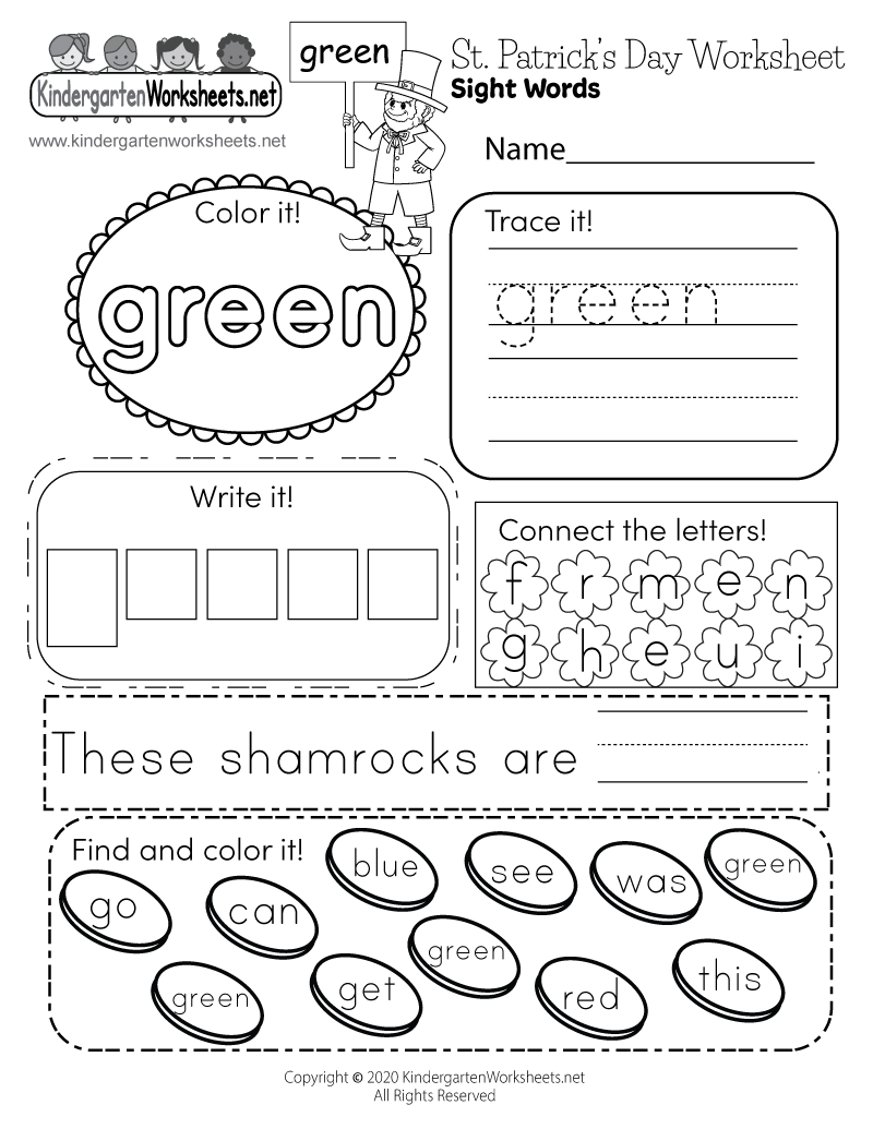 Free Printable St. Patrick&amp;#039;S Day Sight Words Worksheet for St Patrick&amp;amp;#039;s Day Free Printable Worksheets