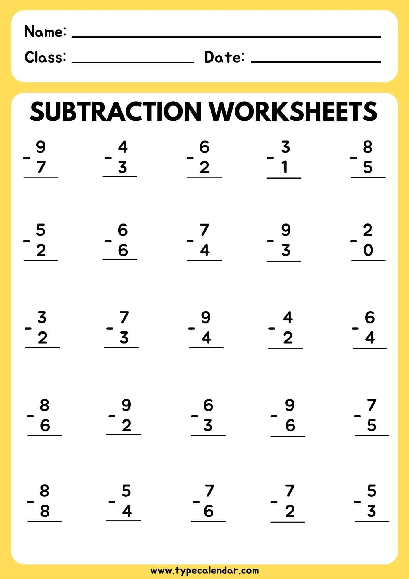 Free Printable Subtraction Worksheets [Pdf] Generator Kindergarten intended for Free Printable Subtraction Worksheets
