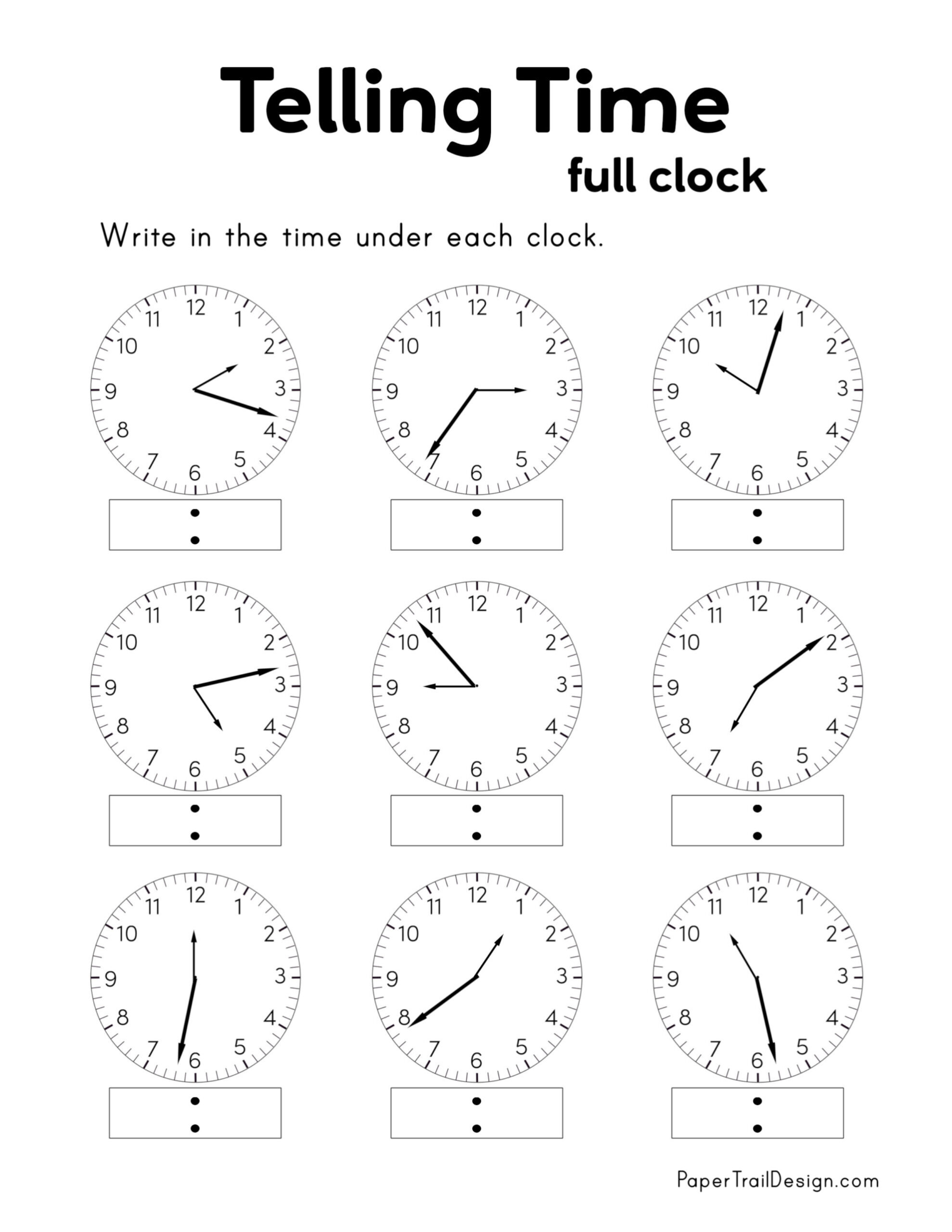 Free Printable Telling Time Worksheets - Paper Trail Design with regard to Free Clock Worksheets Printable