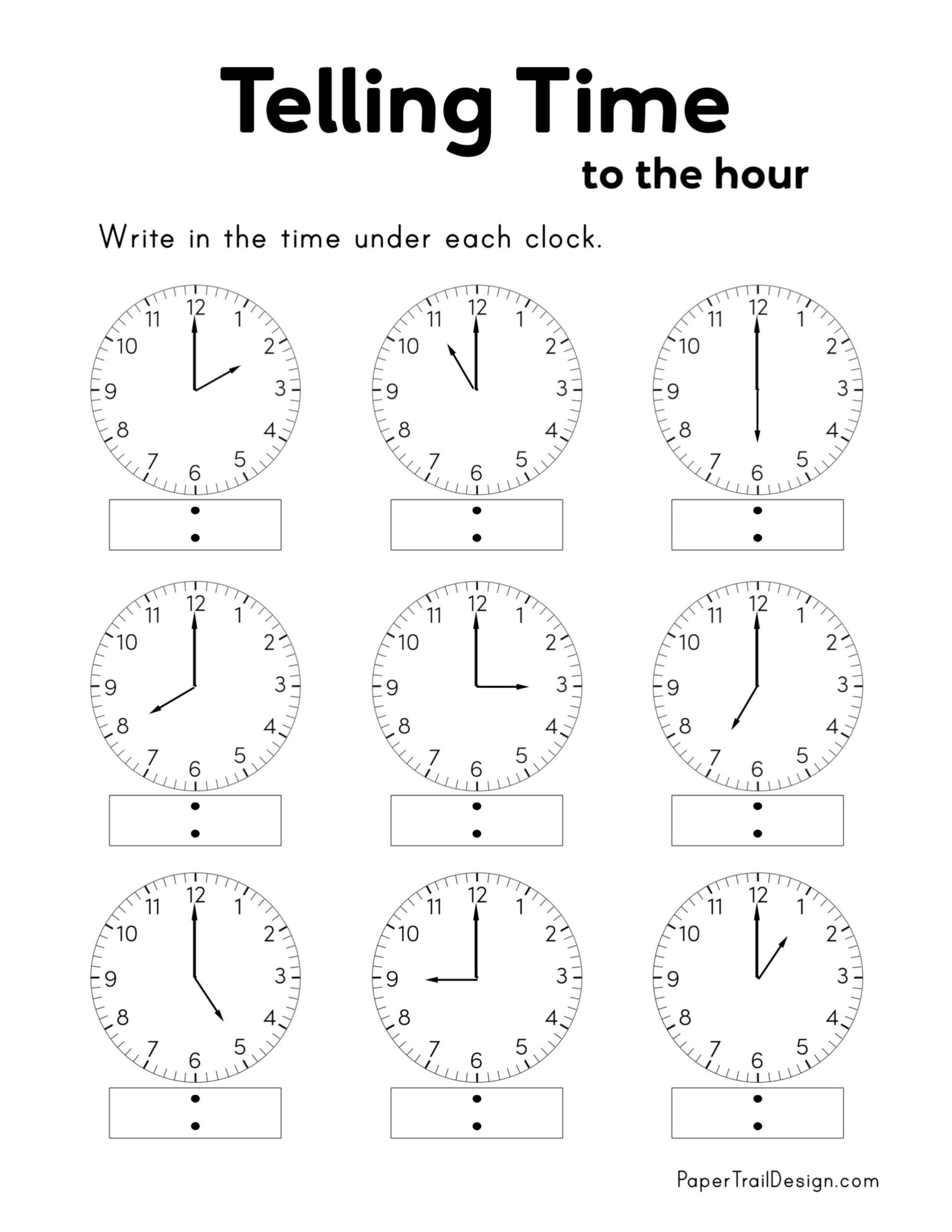 Free Printable Telling Time Worksheets - Paper Trail Design within Telling Time Worksheets Free Printable