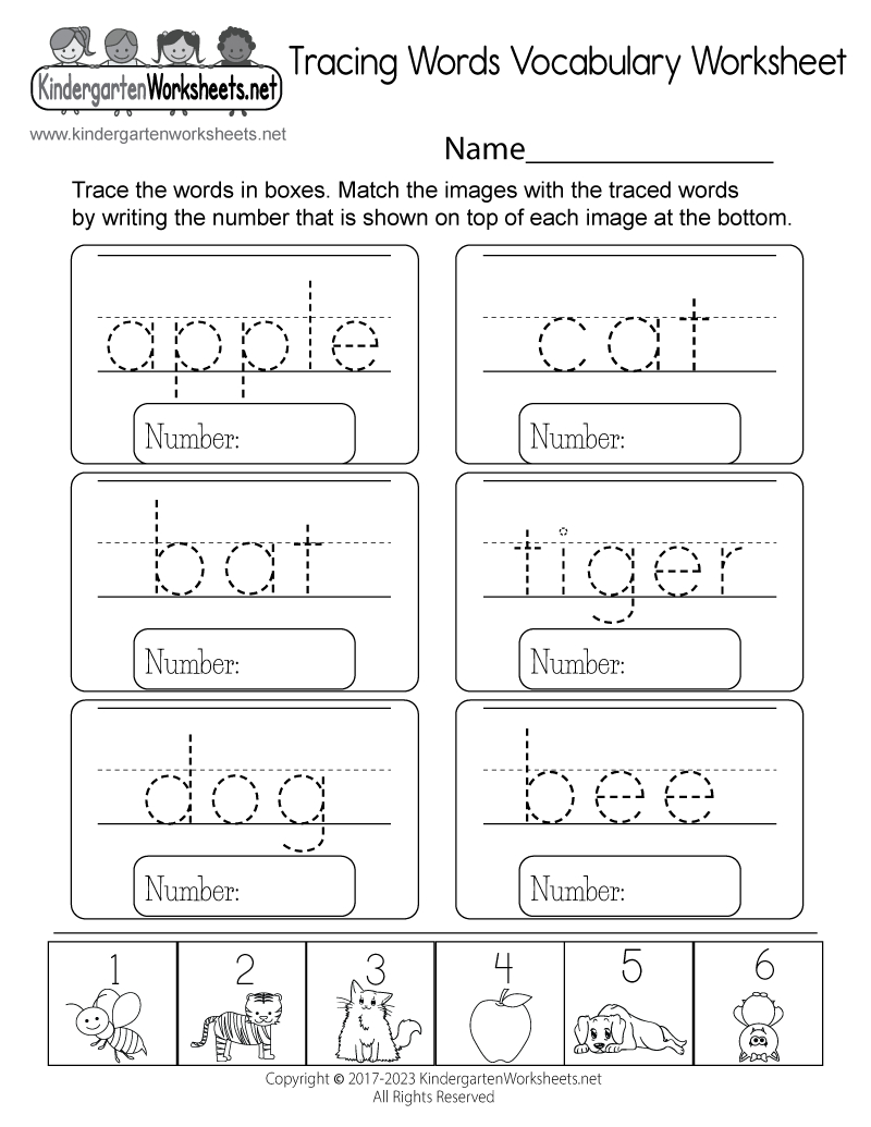 Free Printable Tracing Words Vocabulary Worksheet regarding Free Printable Tracing Worksheets For Kindergarten
