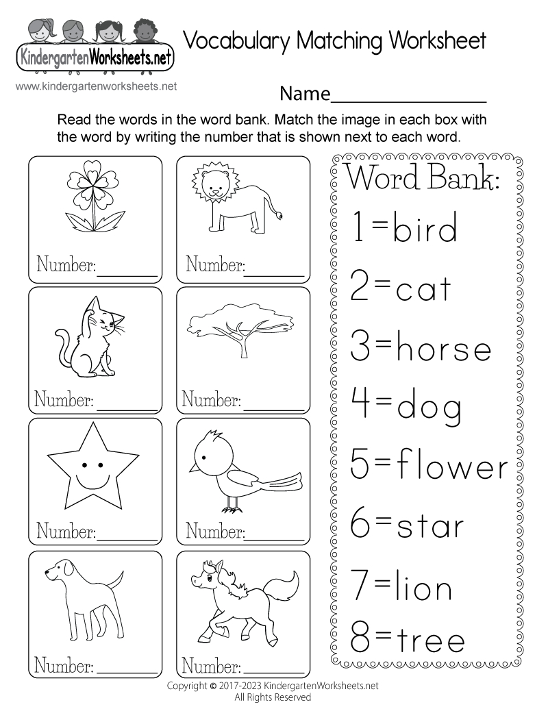 Free Printable Vocabulary Matching Worksheet inside Free Printable Vocabulary Worksheets