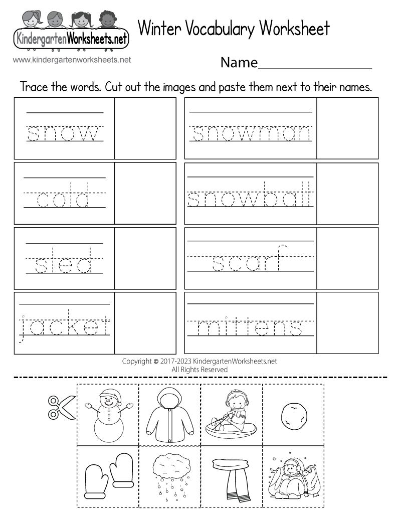 Free Printable Winter Vocabulary Words Worksheet with Free Printable Winter Worksheets For Kindergarten