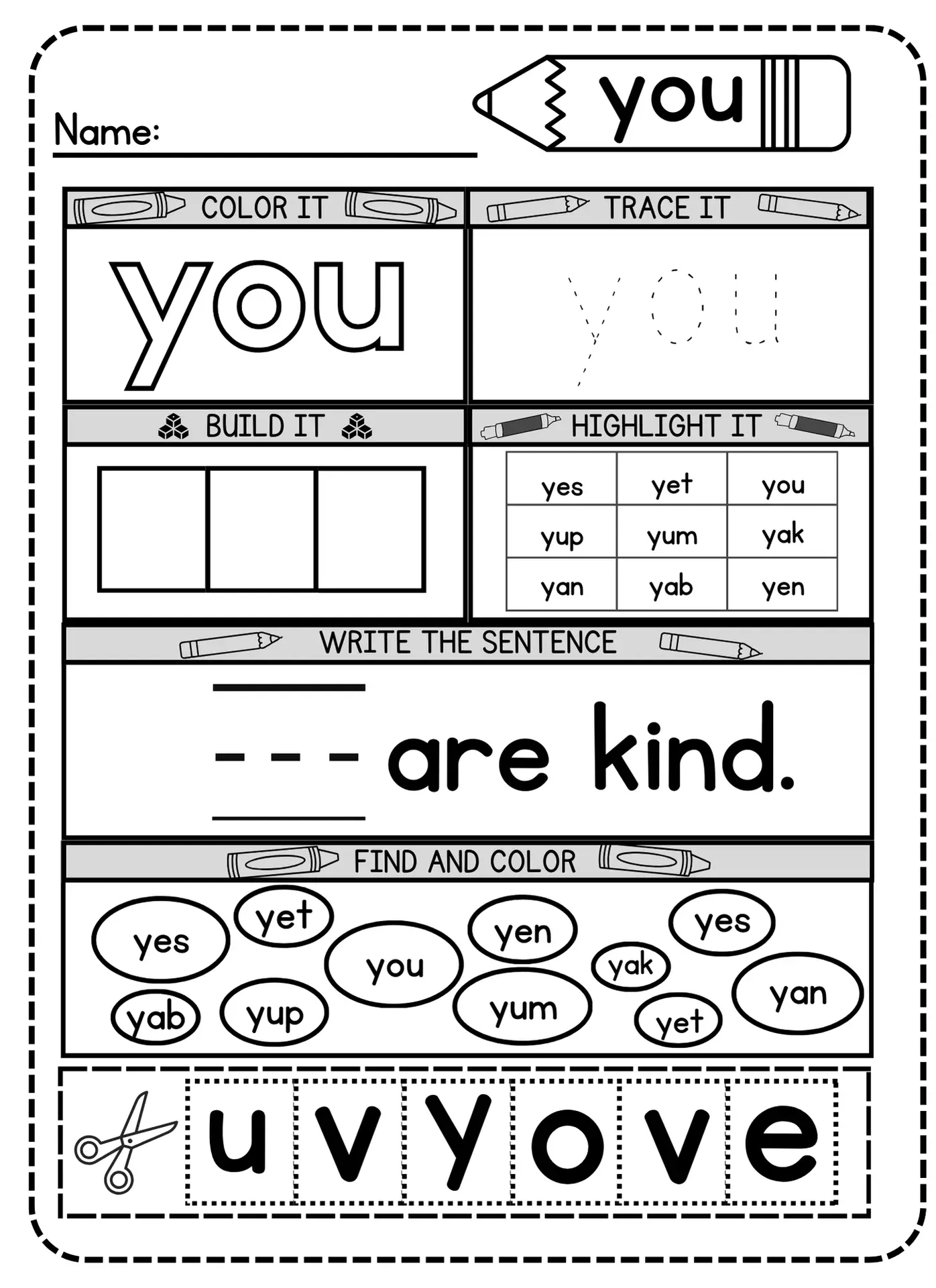 Free Printable You Sight Word Practice Worksheet – Simple Mom Project with regard to Free Printable Kindergarten Sight Words Worksheets