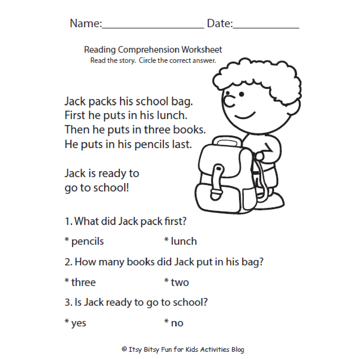 Free Reading Comprehension Worksheets For Back To School for Free Printable 1st Grade Reading Worksheets