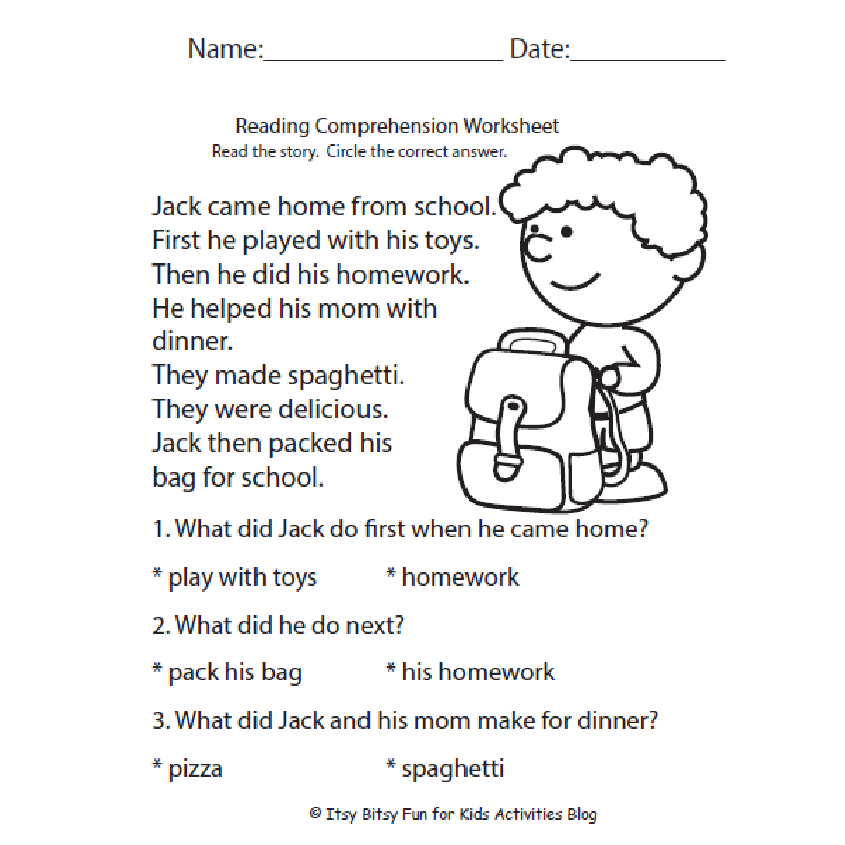 Free Reading Comprehension Worksheets For Back To School regarding Free Printable Reading Comprehension Worksheets For 1St Graders