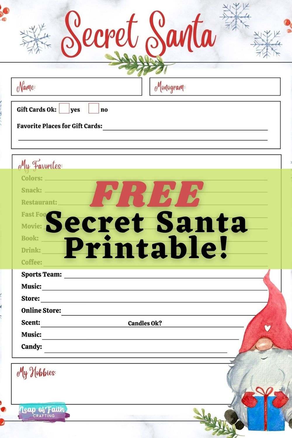 Free Secret Santa List Printable Questionnaire: 2 Options! - Leap intended for Free Printable Secret Santa Worksheets