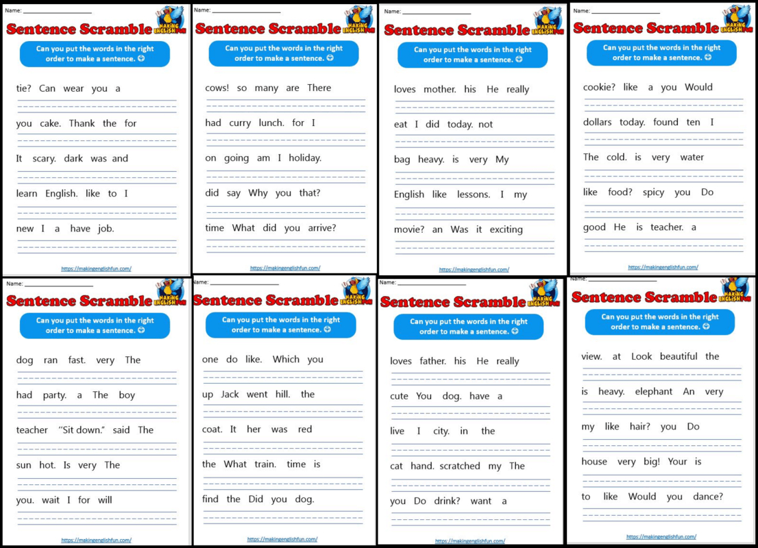 Free Sentence Builder Worksheetsmaking English Fun in Free Printable Sentence Building Worksheets