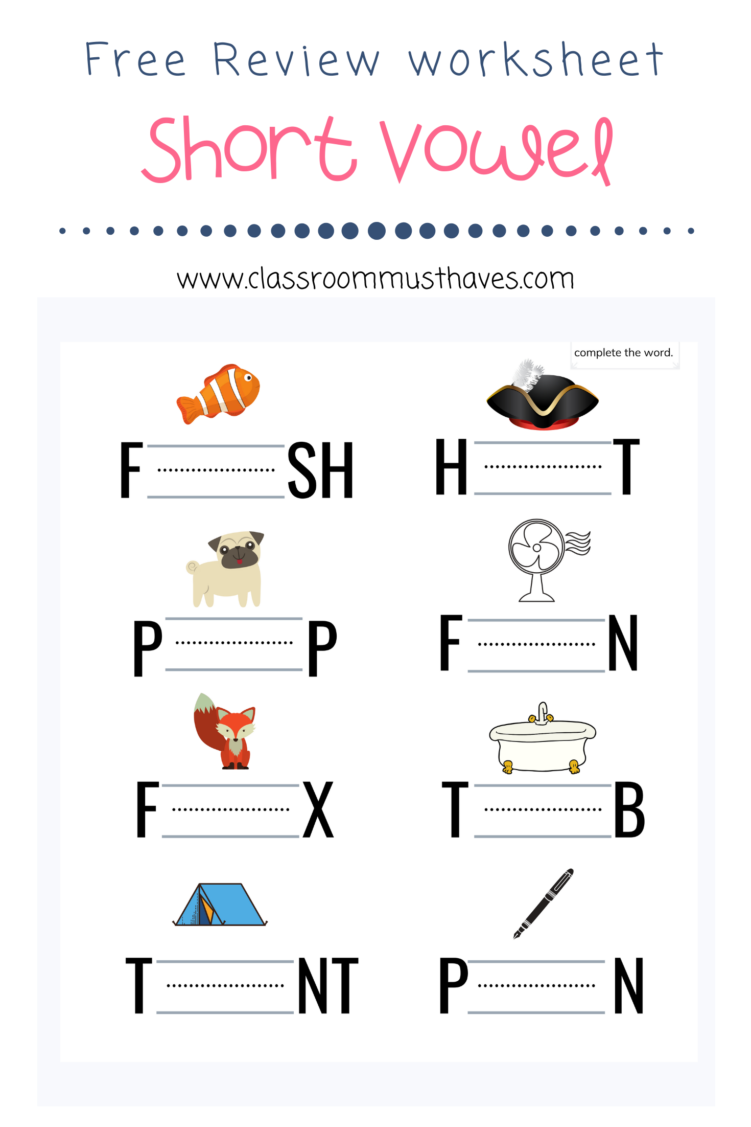 Free Short Vowel Worksheets For Kindergarten - Classroom Must for Free Printable Short Vowel Worksheets