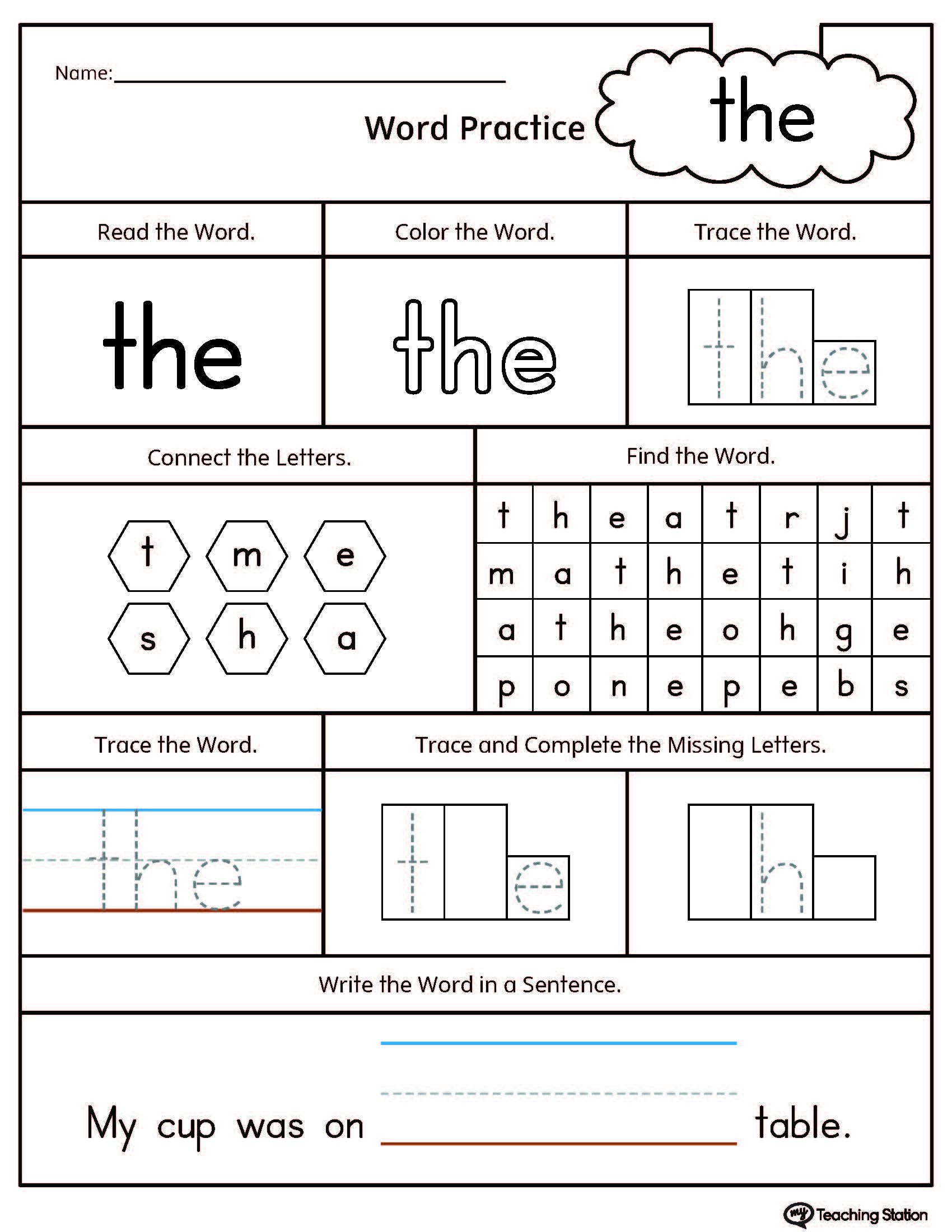Free* Sight Word The Printable Worksheet | Myteachingstation for Free Printable Sight Words Worksheets