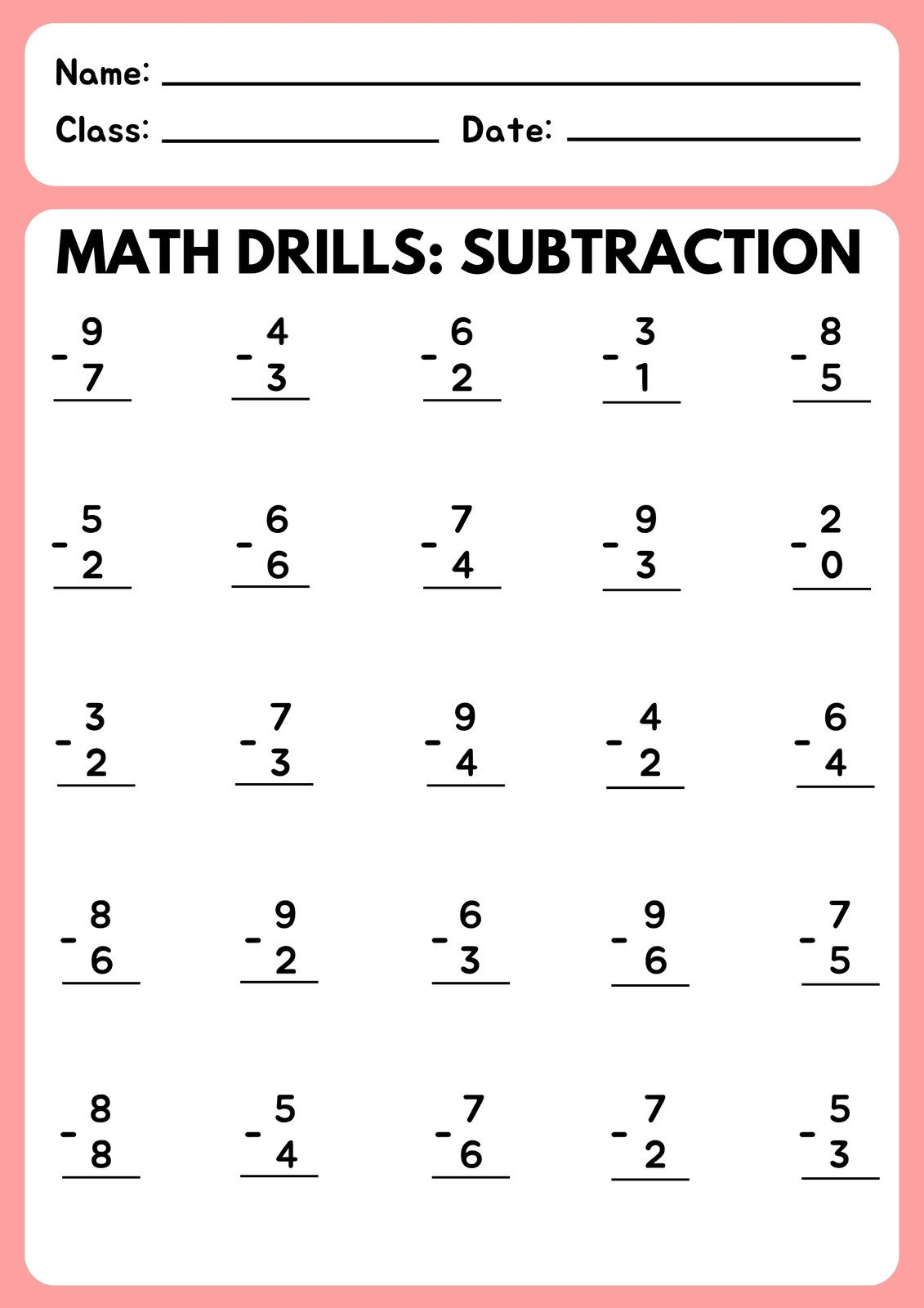 Free Subtraction Worksheet Templates To Edit And Print | Canva for Subtraction Worksheets Free Printable