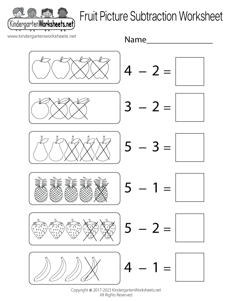 Fruit Picture Subtraction Worksheet - Free Printable, Digital, &amp;amp; Pdf with Free Printable Math Subtraction Worksheets For Kindergarten