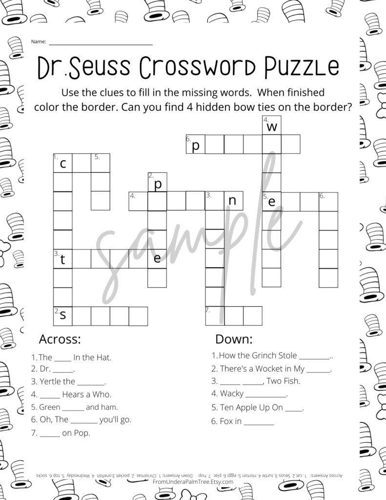 Fun Dr. Seuss Worsheets > From Under A Palm Tree intended for Free Printable Wacky Wednesday Worksheets