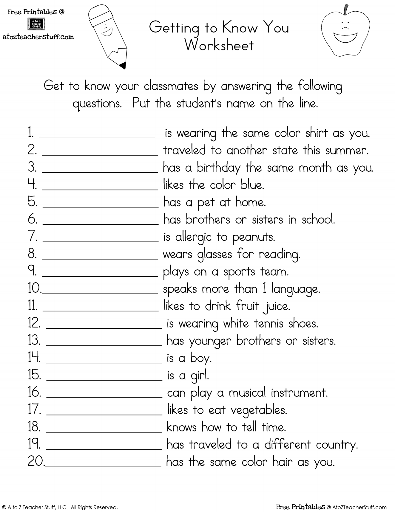 Getting To Know You Worksheet | A To Z Teacher Stuff Printable pertaining to Free Printable Get To Know You Worksheets For Adults
