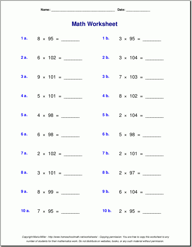 Grade 5 Multiplication Worksheets for Multiplication Worksheets Grade 5 Free Printable