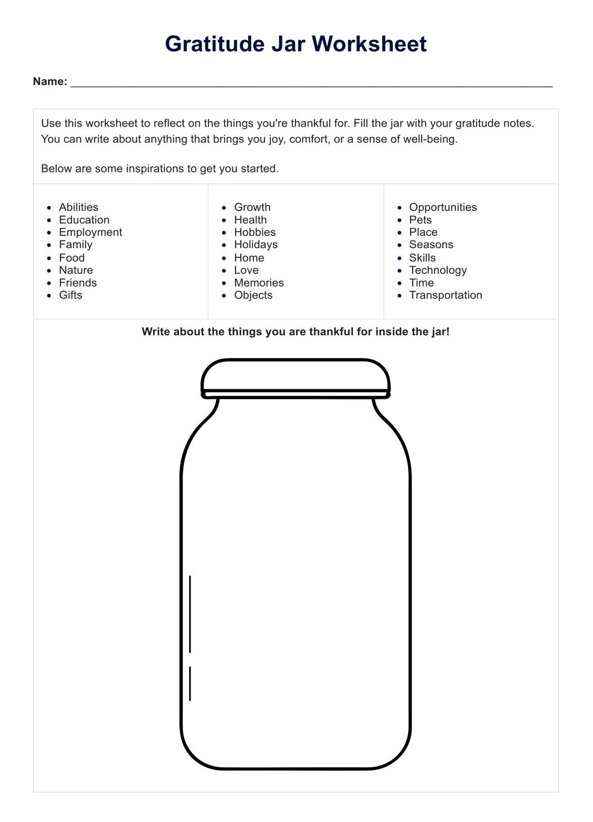 Gratitude Jar Worksheet for Free Printable Gratitude Activities Worksheets