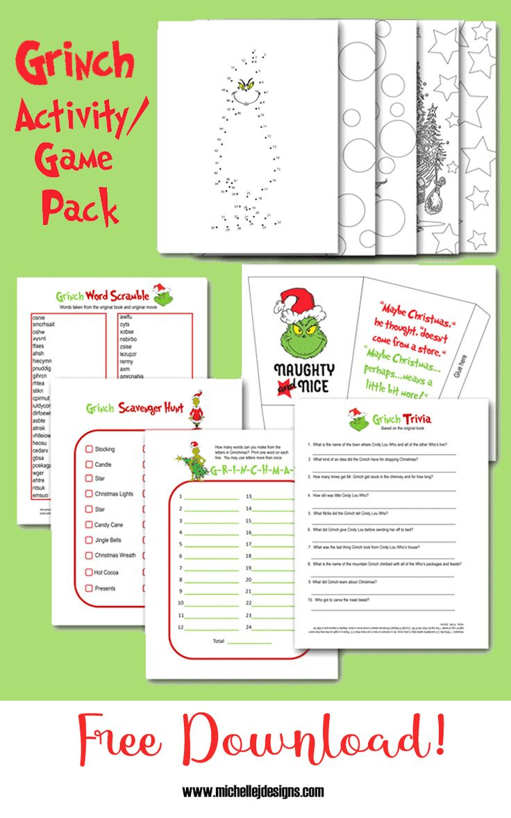 Grinch Activity Pack - Michelle James Designs inside Free Printable Grinch Worksheets
