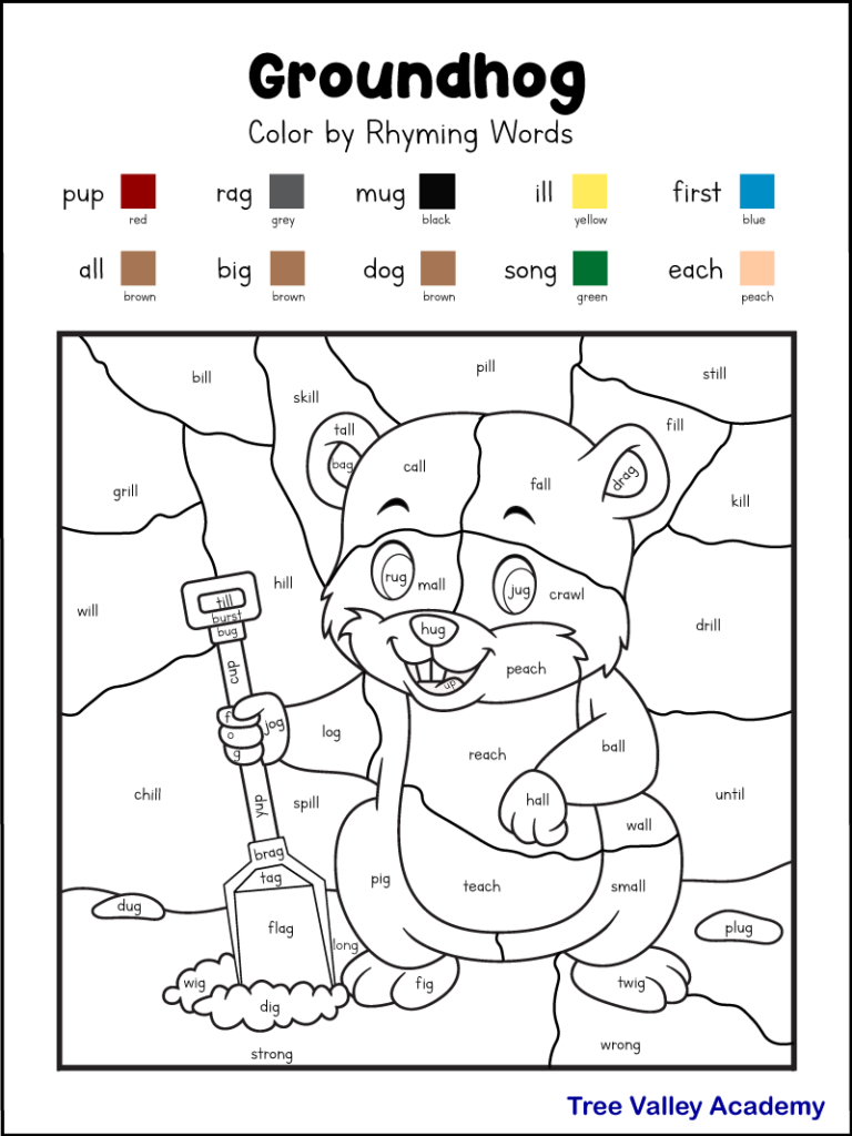 Groundhog Day Coloring Rhyming Worksheets For 1St Grade intended for Free Printable Groundhog Day Worksheets