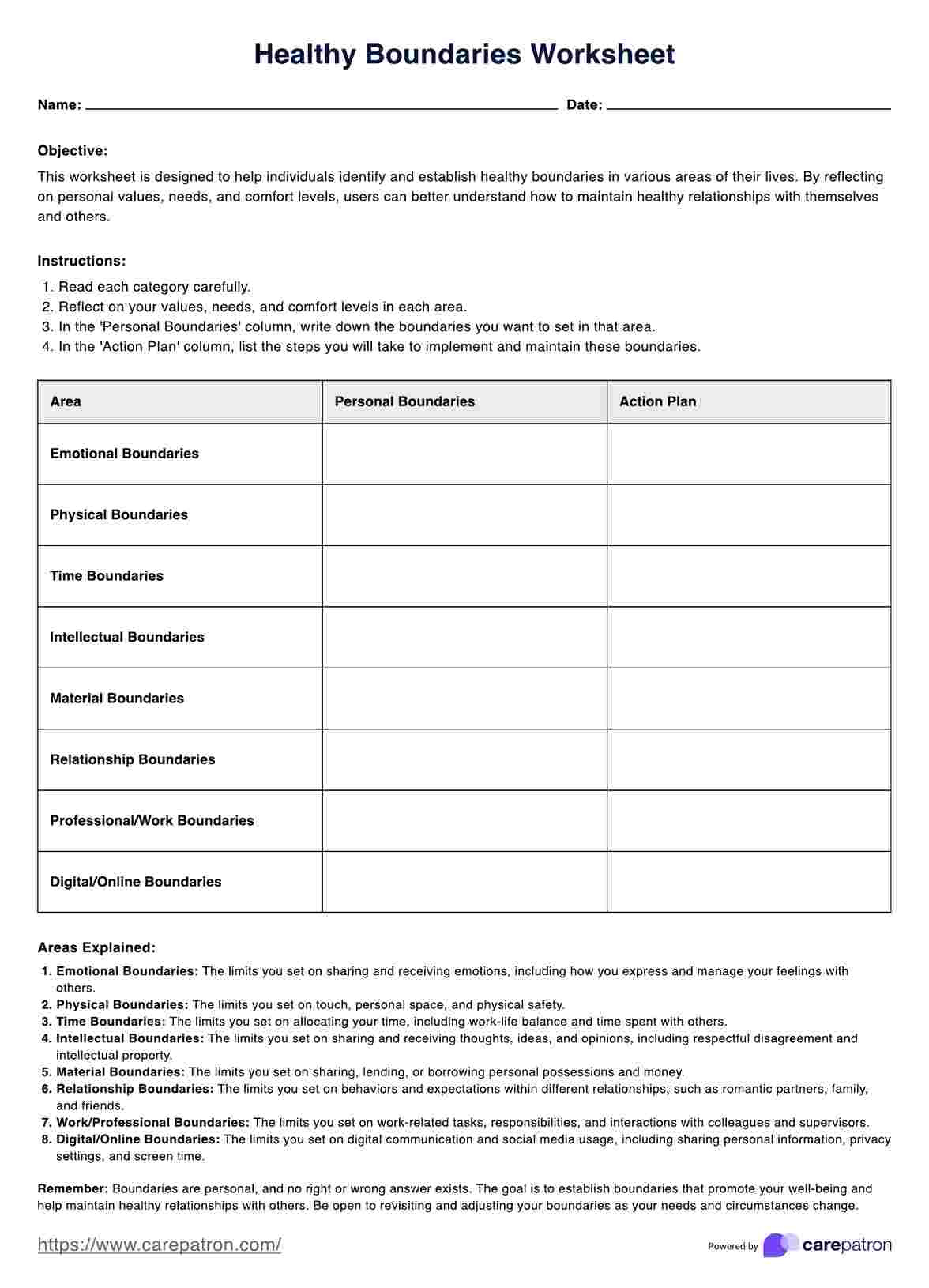 Healthy Boundaries Worksheet intended for Free Printable Boundaries Worksheets