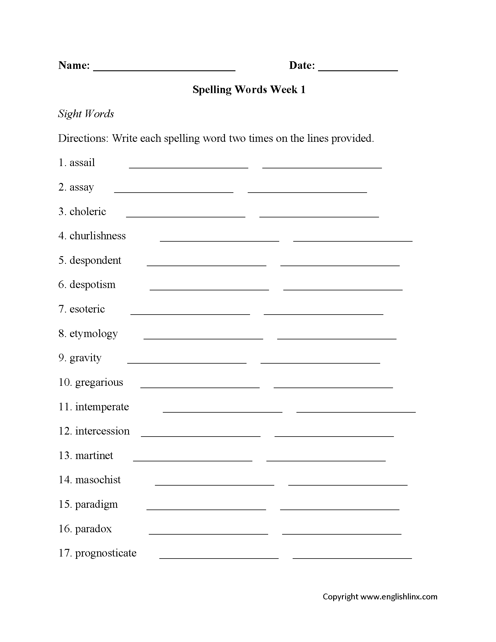 High School Spelling Worksheets | Advanced Spelling Word Practice intended for Free Printable Worksheets For High School Students