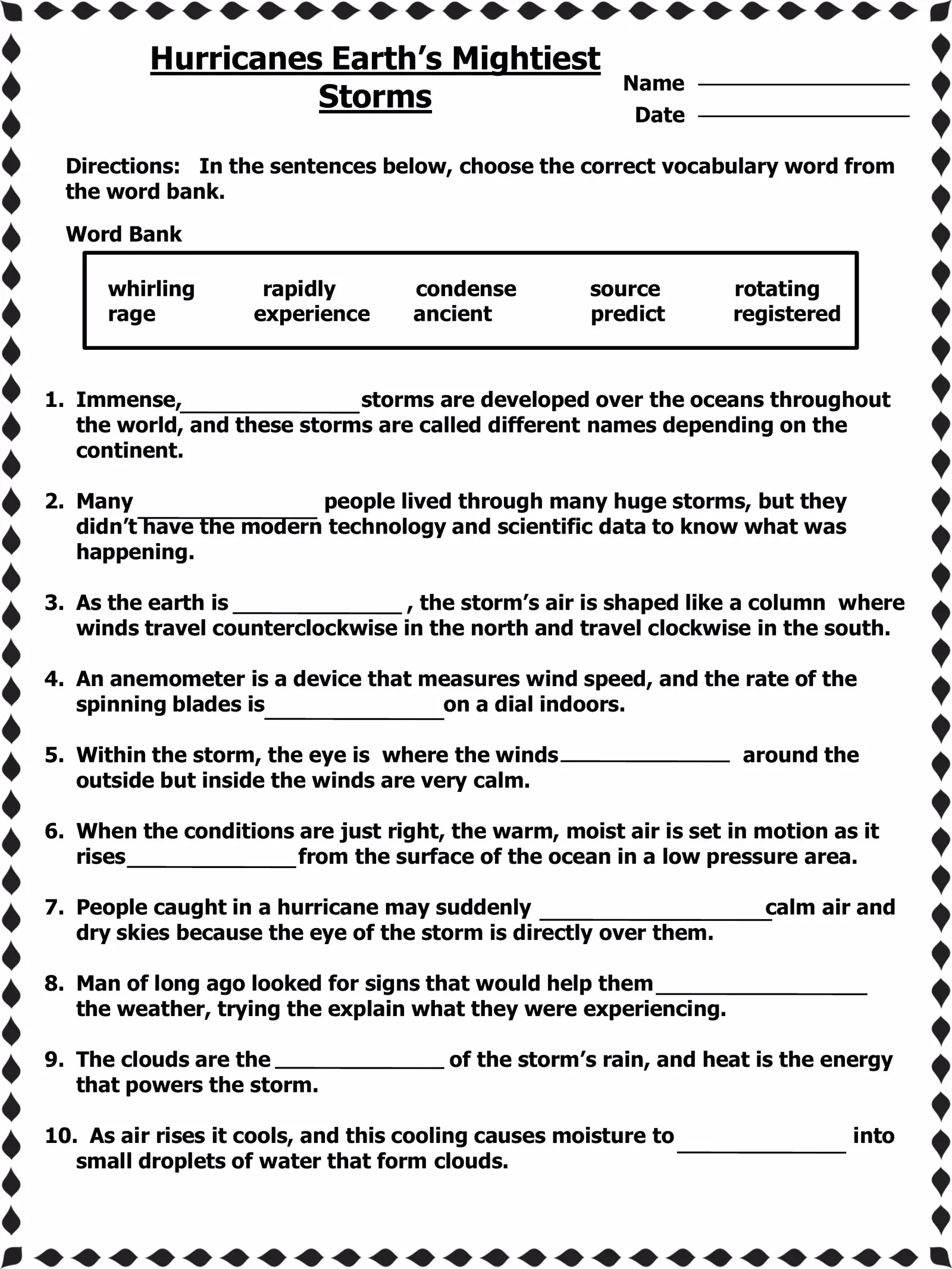 Hurricanes Earths Mightiest Storms Cloze Interactive Worksheet throughout Free Printable Hurricane Worksheets