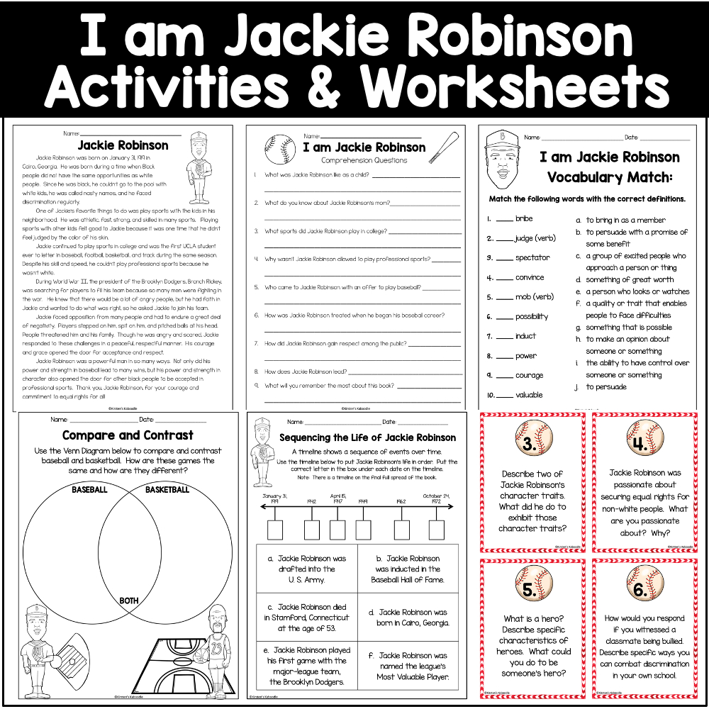 I Am Jackie Robinson Activities: Brad Meltzer Literature Unit with Free Printable Jackie Robinson Worksheets