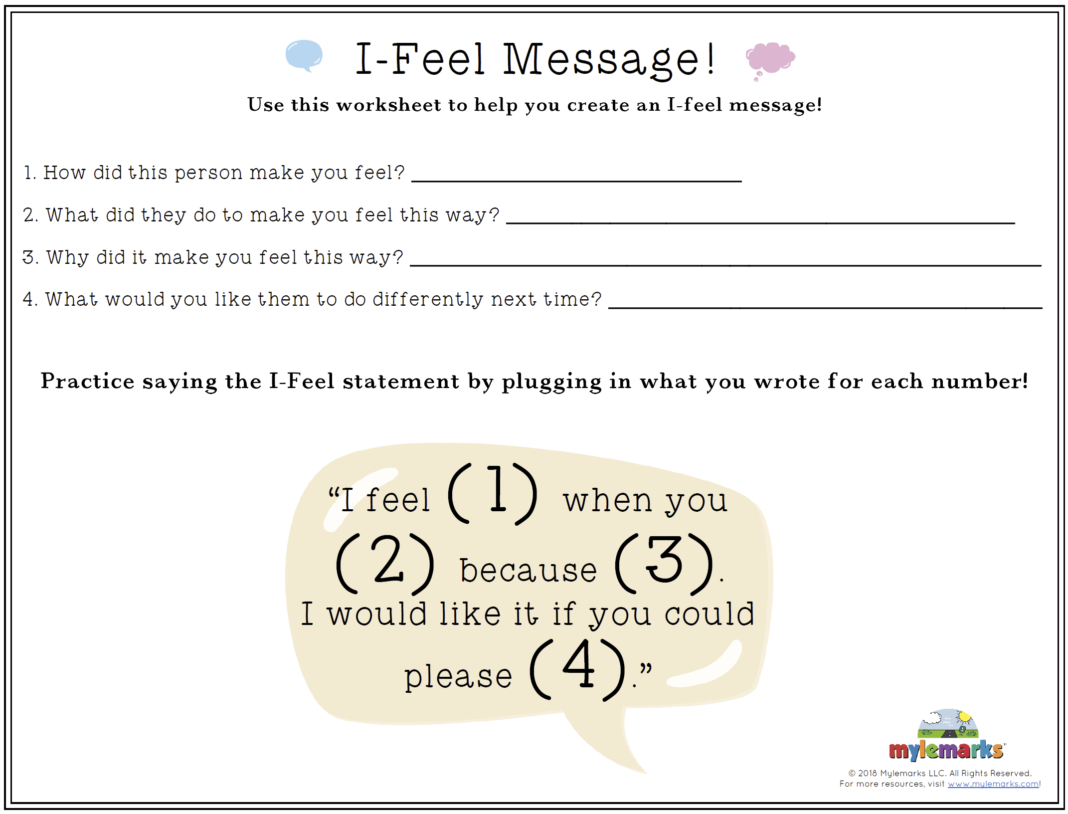 I-Feel Message [F] pertaining to Free Printable I Statements Worksheets For Adults