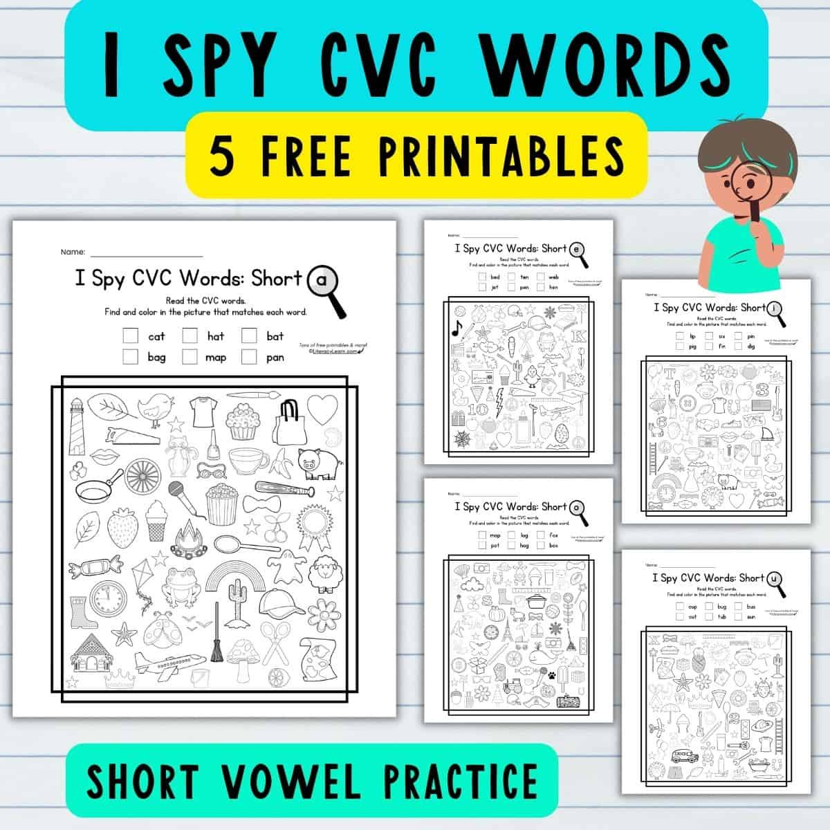 I Spy Cvc Words - 5 Free Short Vowel Worksheets - Literacy Learn throughout Cvc Words Worksheets Free Printable