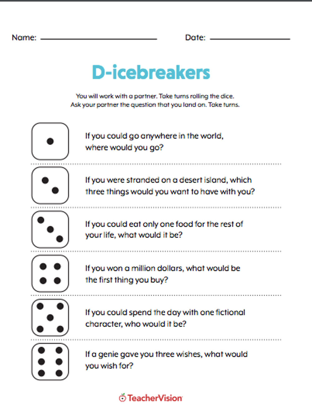 Icebreaker Worksheets & Activities For Back To School - Teachervision with Free Printable Icebreaker Worksheets