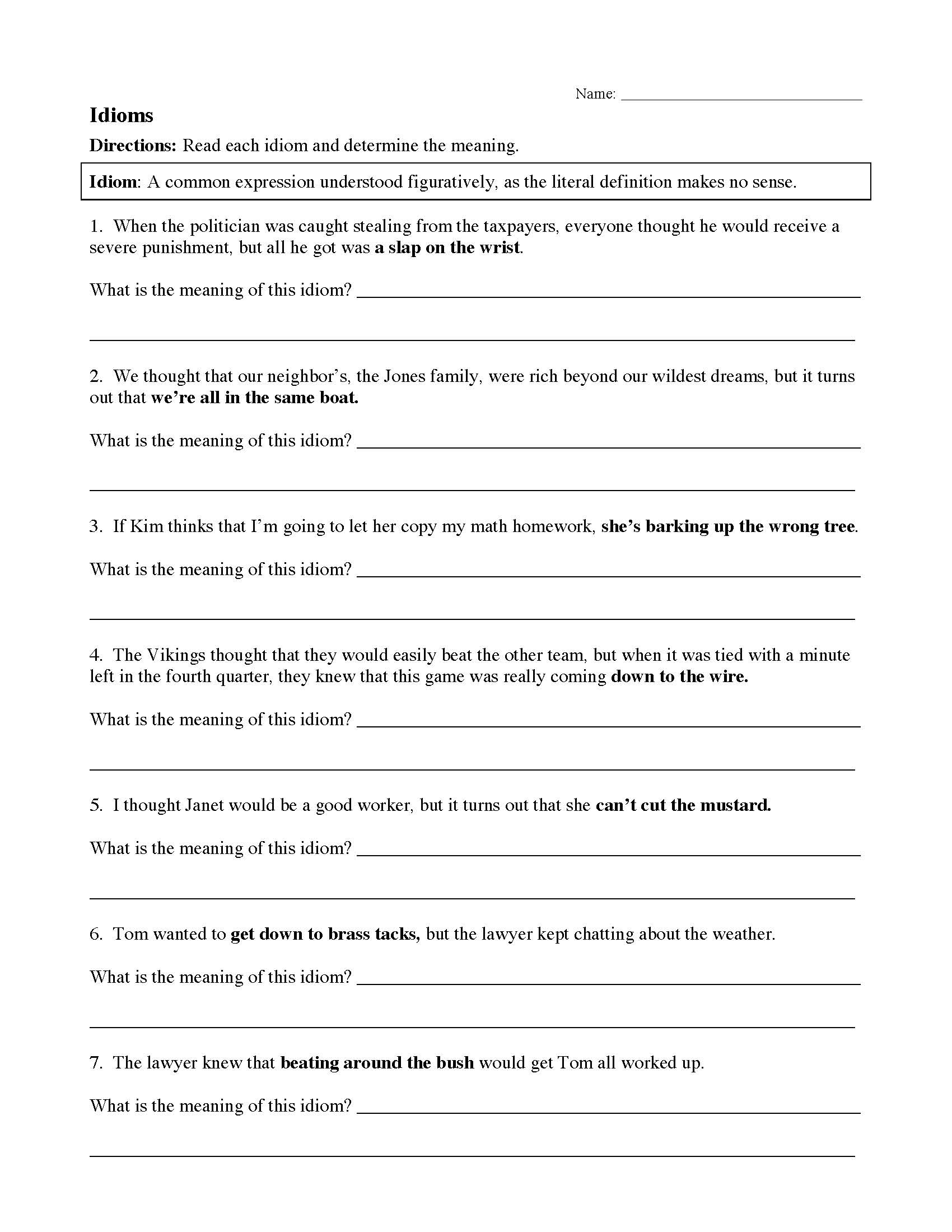 Idiom Worksheets &amp;amp; Tests | Figurative Language Activities with Free Printable Idioms Worksheets