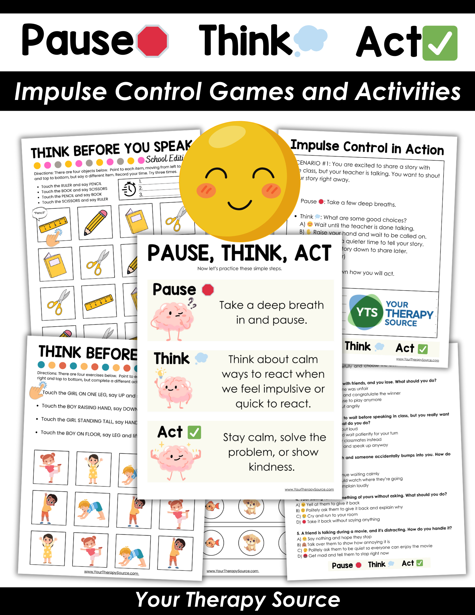 Impulse Control Workbook - Pause, Think, Act regarding Free Printable Stop Think Act Worksheets