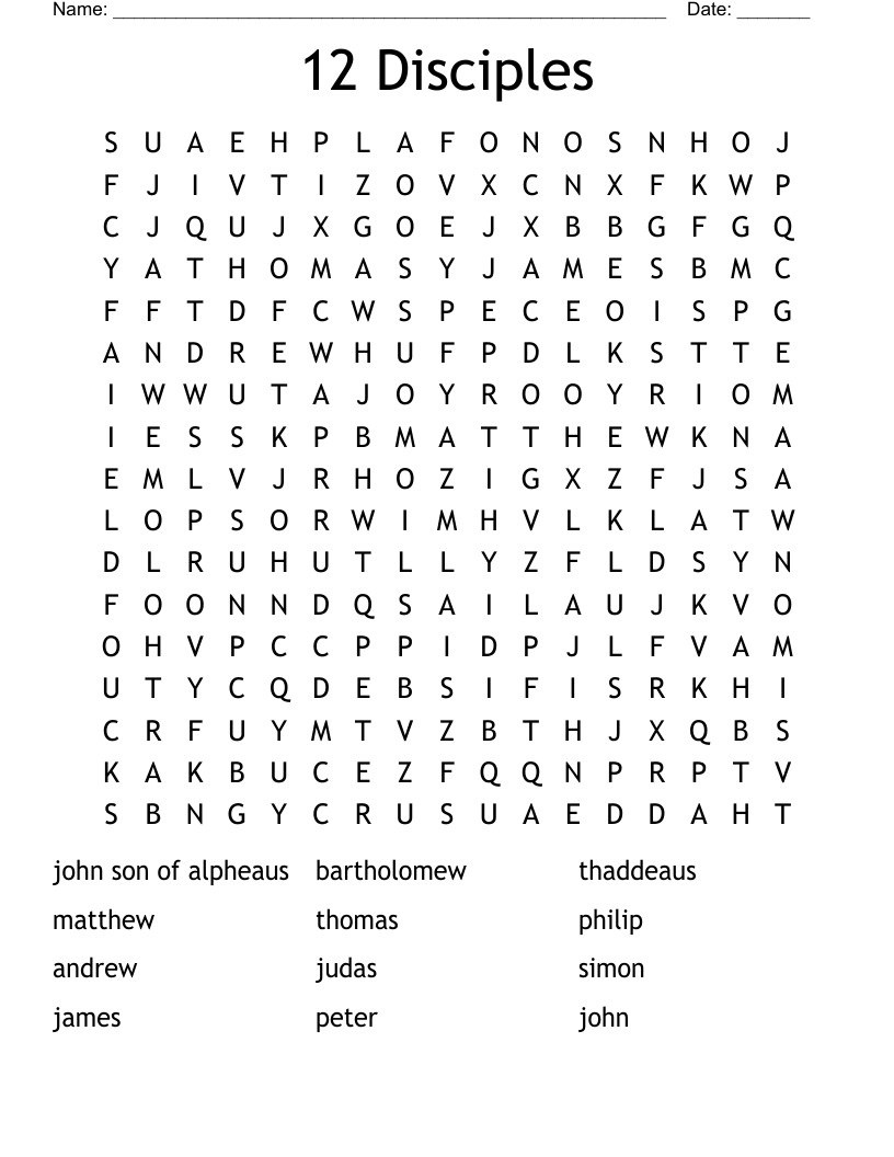Jesus&amp;#039; 12 Disciples Word Search - Wordmint with regard to Free Printable 12 Disciples Worksheets