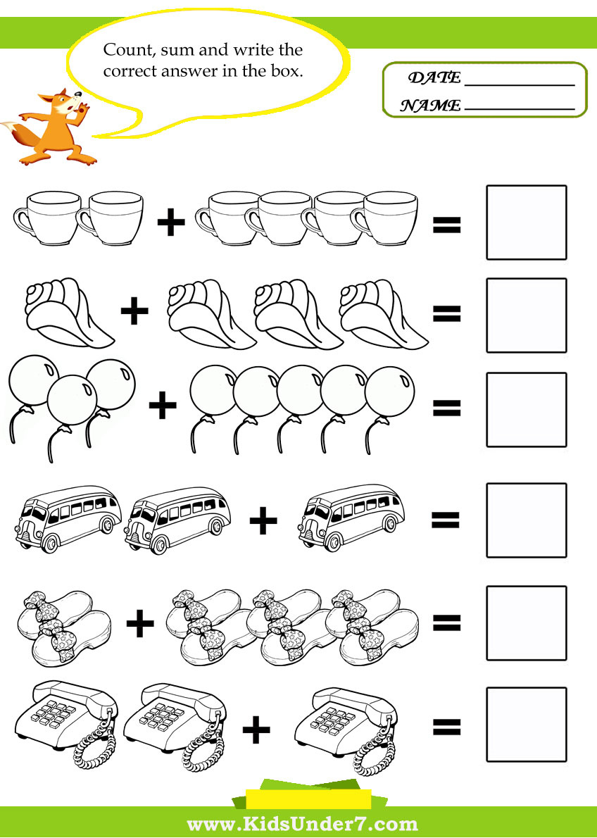 Kids Under 7: Kids Math Worksheets with Free Printable 7 Years Old Maths Worksheets